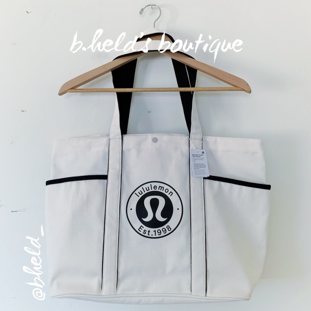 lululemon Daily Multi-Pocket Tote *Canvas Bag 20L in Natural/Black Brand New NWT